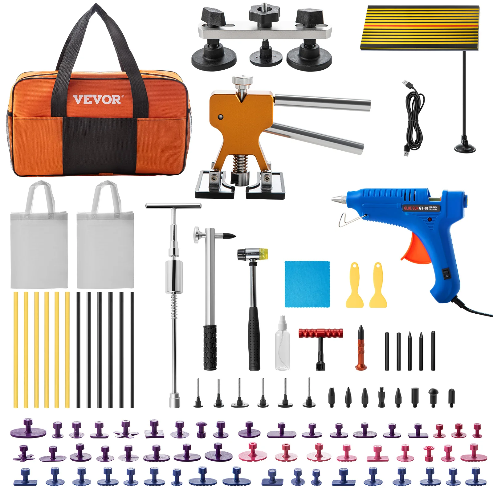 VEVOR 89 Pcs Paintless Dent Repair Tools Glue Puller Tabs Dent Puller Kit for Auto Dent Removal Door Dings and Hail Damage