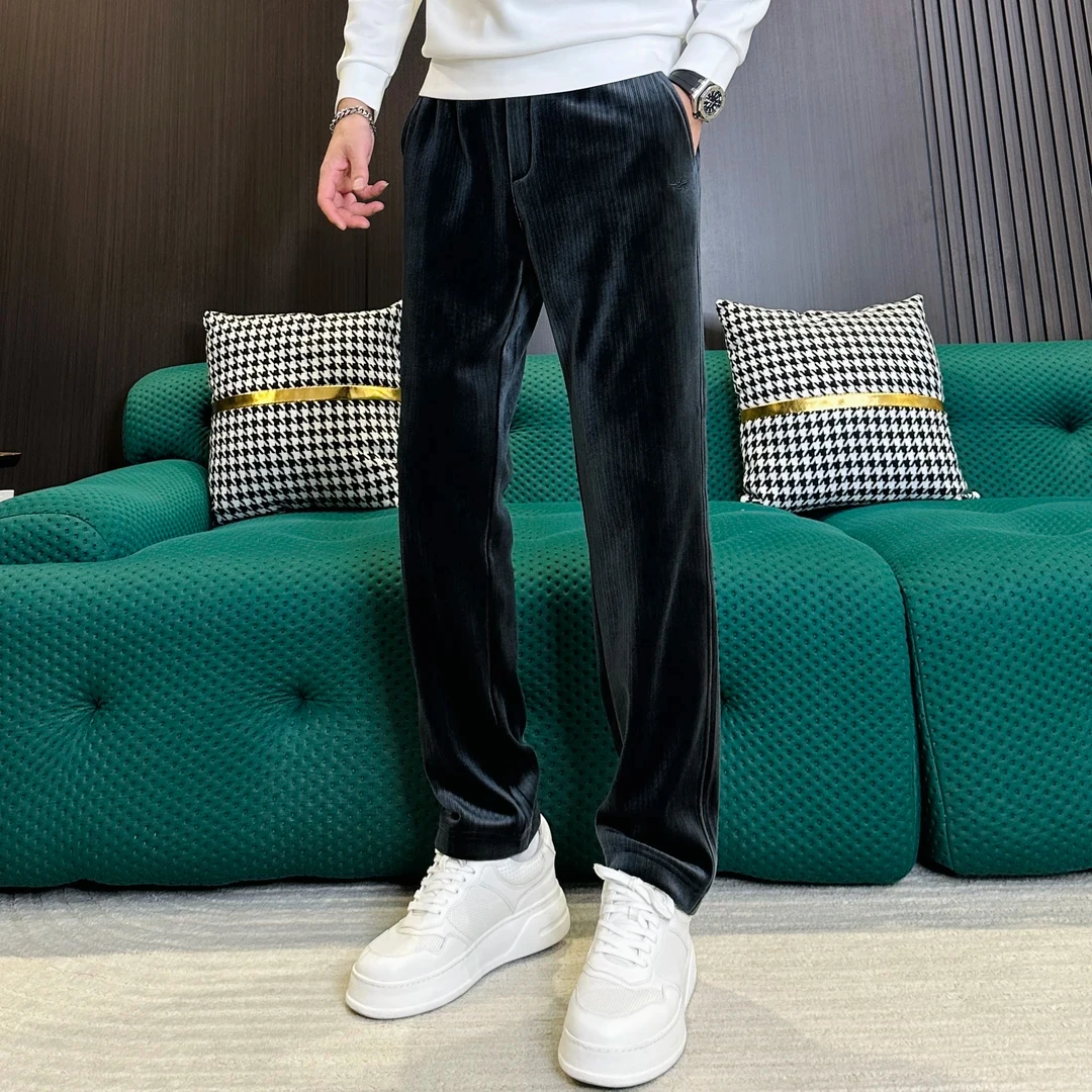 

High Quali Velvet Sport Casual Pants Men Loose Luxury Long Sweatpants Trendy Straight Leg Faionable Urban Sle Autumn Se...
