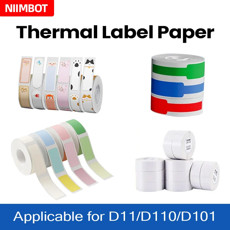 Niimbot-Autocollant étanche auto-adhésif, fil thermique, blanc, câble, couleur, dessin animé, mini imprimante portable, adapté pour D11, D