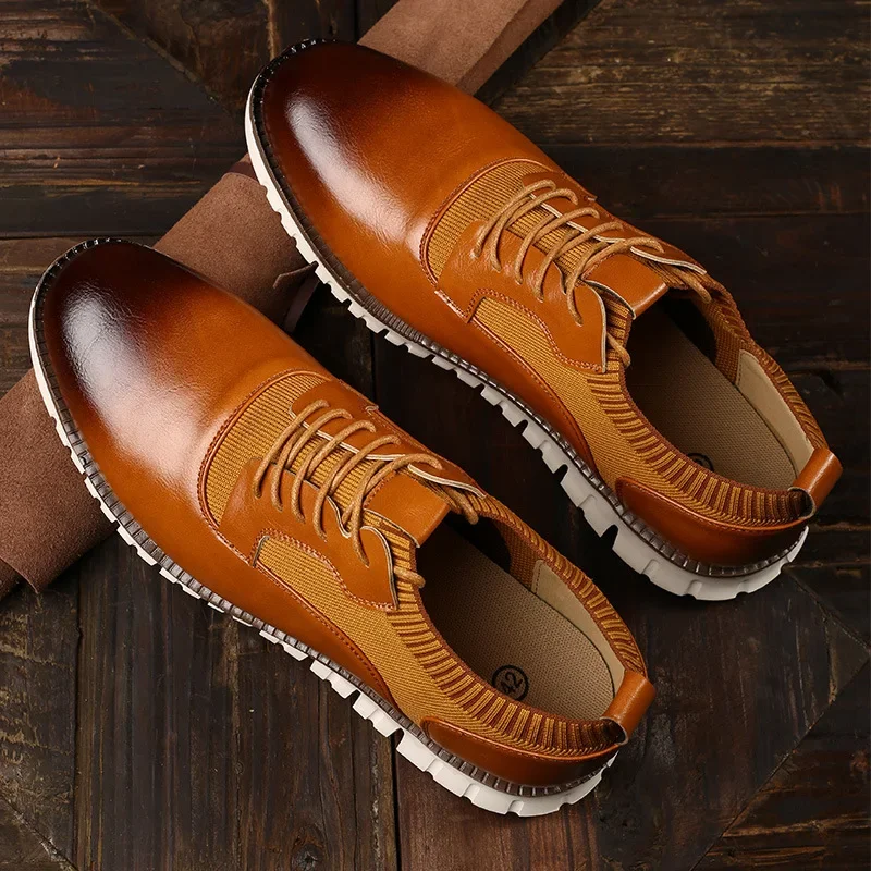 New Leather Men Casual Shoes Lace-Up Casual Sneakers Business Men's Shoes Lightweight Soft Sole Men Fashion Dress Shoes 39-47