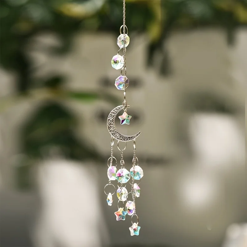 K9 Crystal Rainbow Suncatcher with Love Heart & Moon Design – Dream Catcher Wind Chime Pendant for Home Garden Sunlight Decor