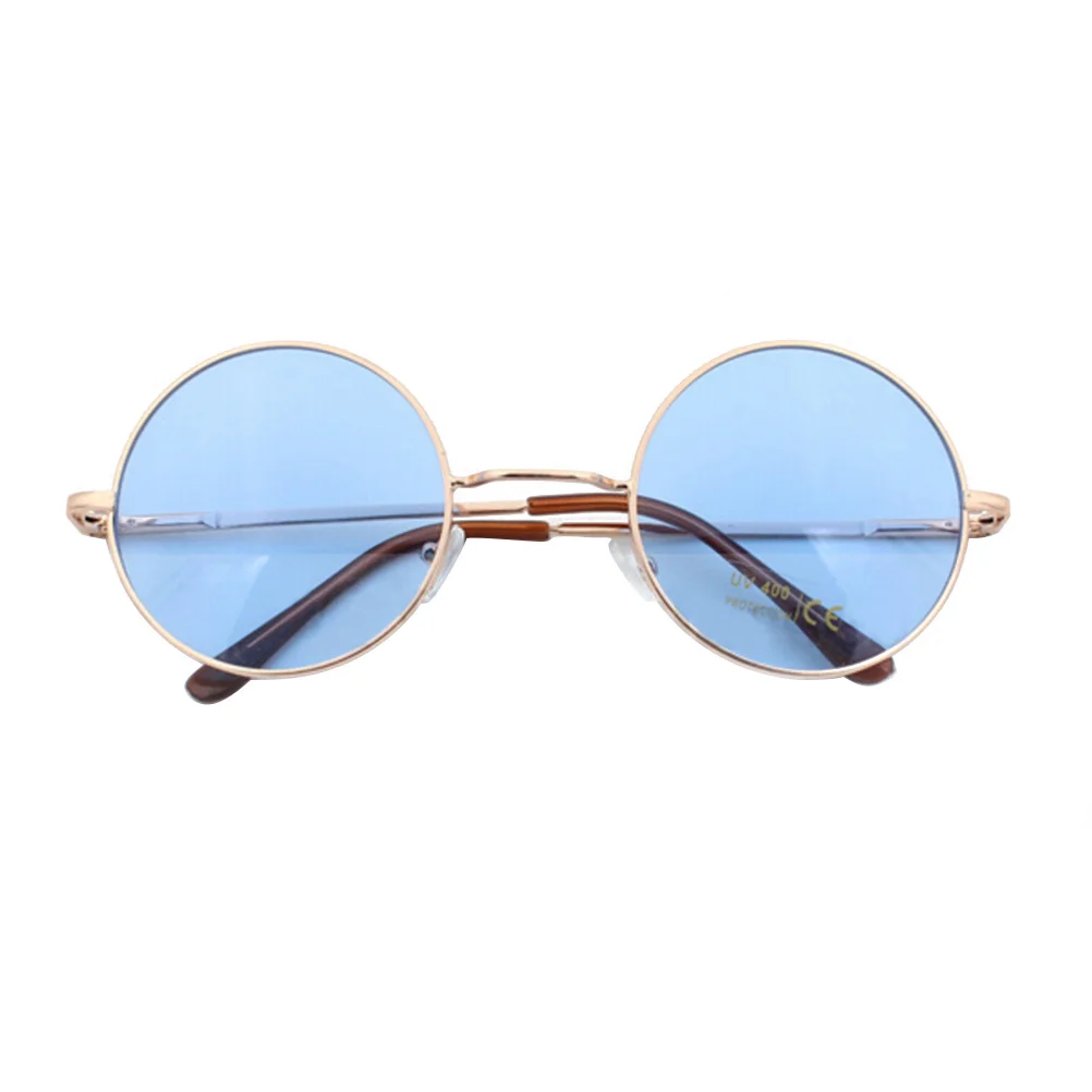 

Retro Round Sunglasses Uv400 Protection Colored Oversized Gold Frame Blue Eyeglass Lightweight Durable Plastic Resin Fashionable