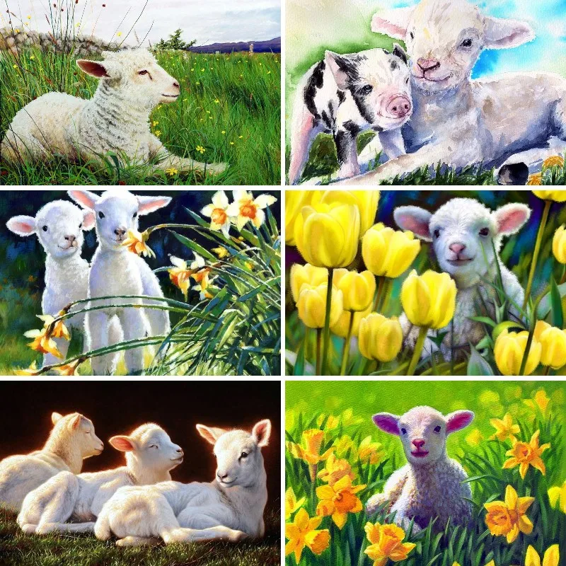 DIY Diamond Painting White Sheep Cute Lamb Mosaic Animal Full Square Round Drill Embroidery Cross Stitch Kit Wall Art Home Decor