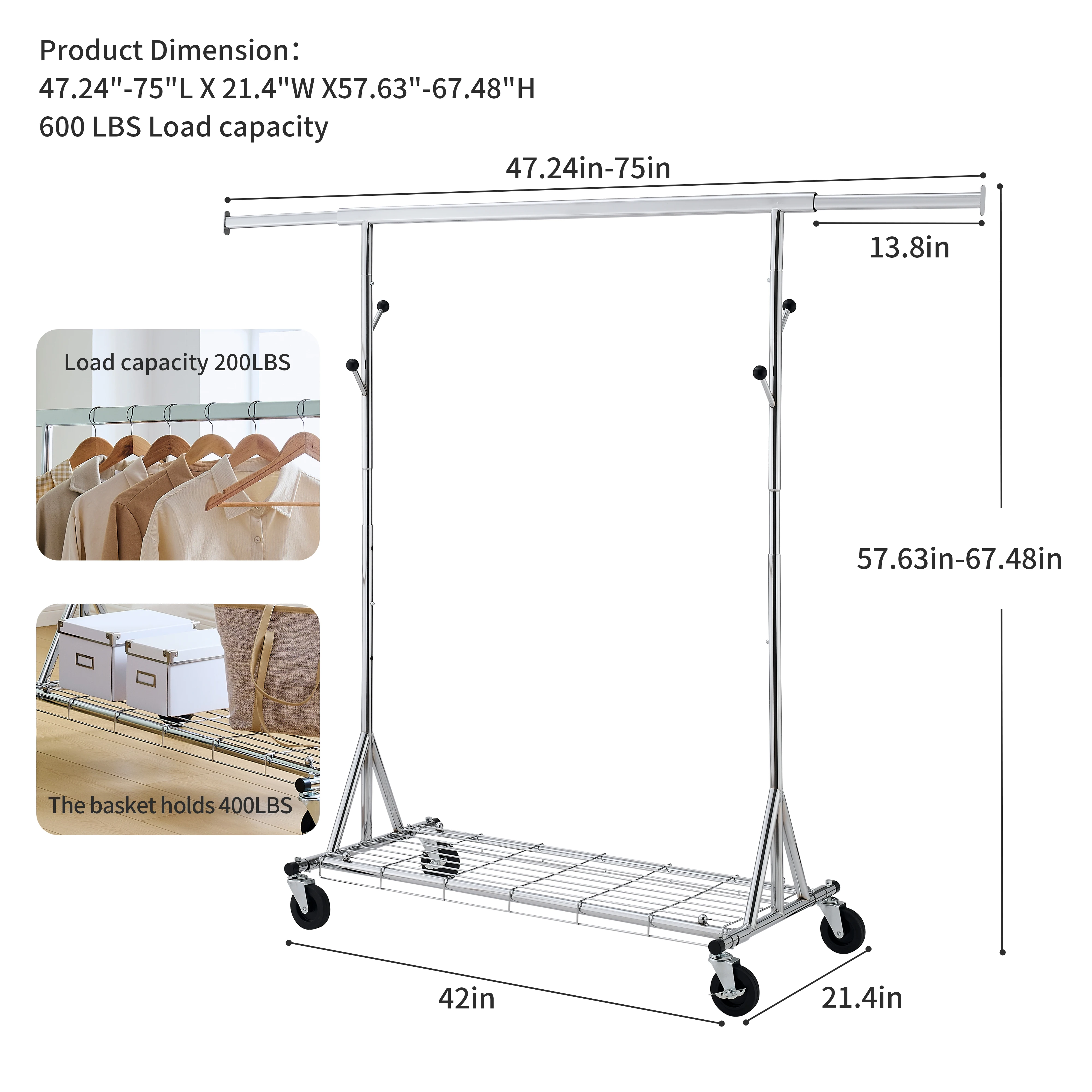 600LBS Heavy Duty Hangers for Commercial Heavy Duty Hangers Foldable and Wheeled Portable Hangers, Cart