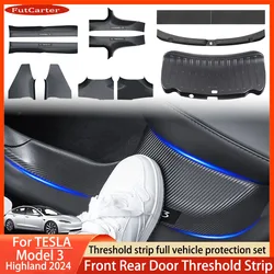 1- 8 Pcs For Tesla Model 3 Highland 2024 ABS Front Rear Door Sill Protector Threshold Strip Anti-kick Guard Panel Waterproof Pad
