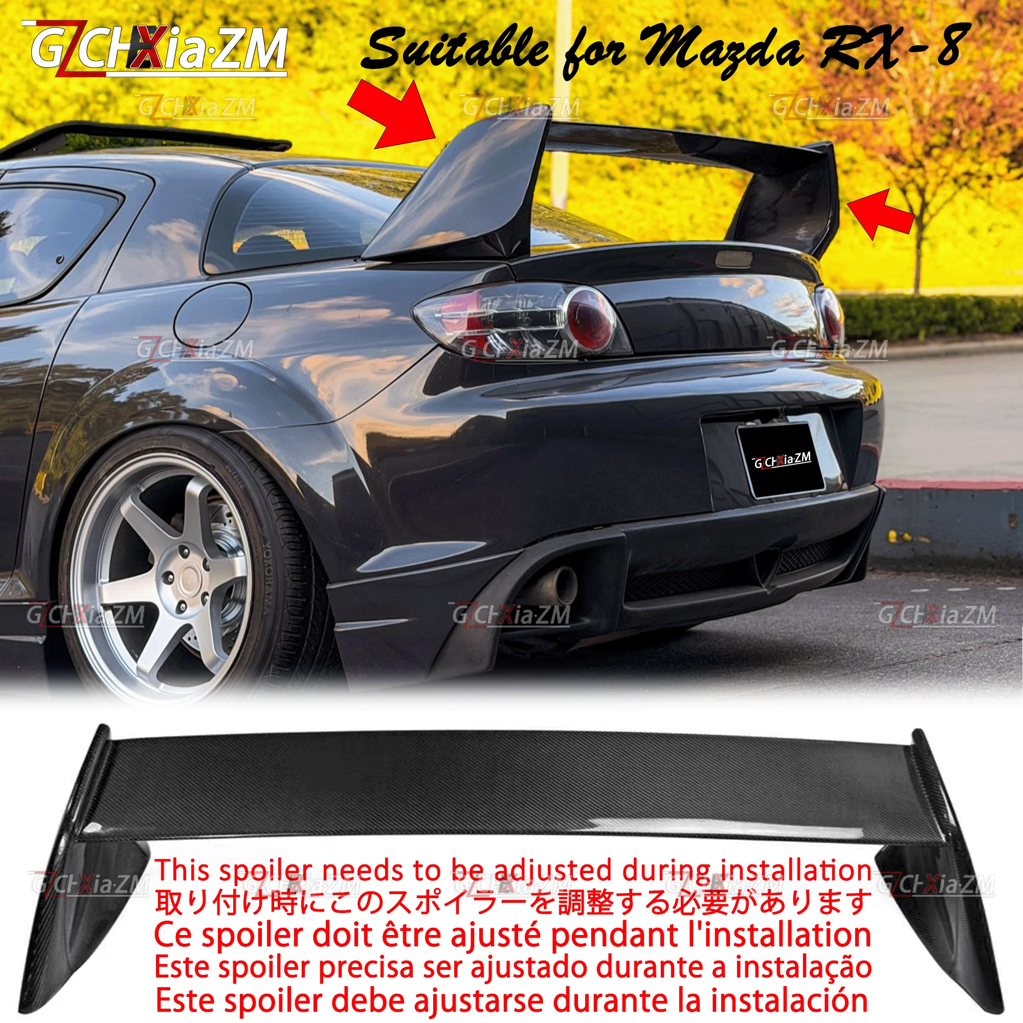For 2001-2010 Mazda RX8 SE3P Rear Spoiler ABS Material Carbon Fiber Appearance Kit Trunk Lid Decorative Cover Diffuser Tail Wing