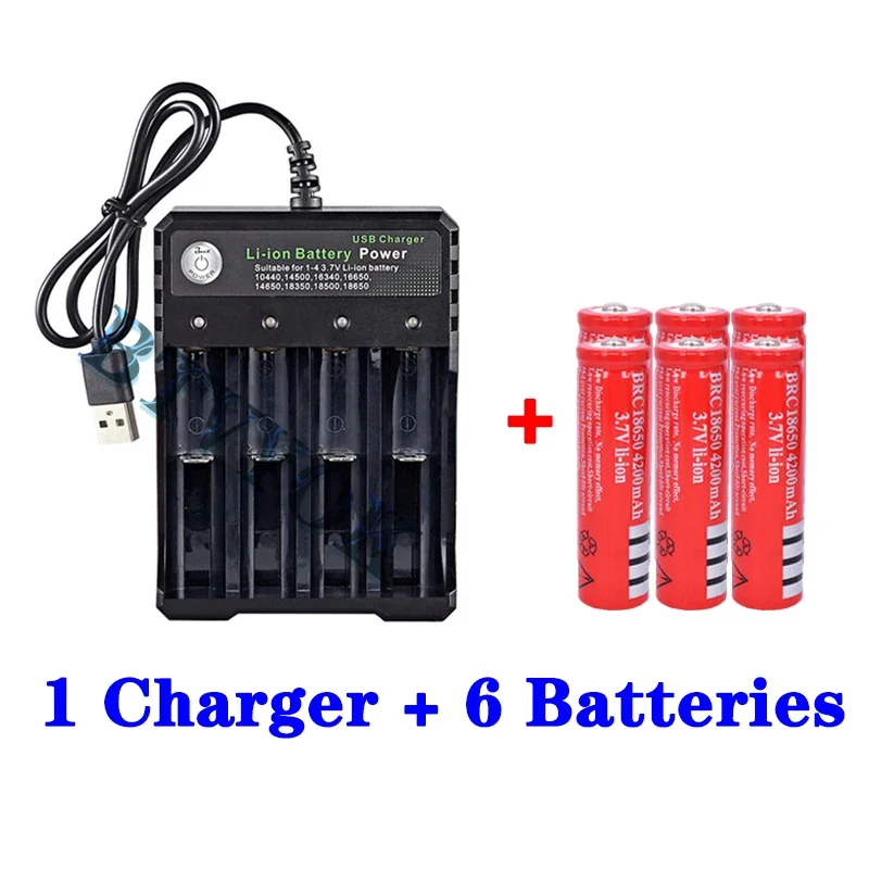 3.7V Li-Ion 4200mAh High Capacity Rechargeable Battery 18650 Battery for LED Torch + 4 Slot Smart Charging USB Charger