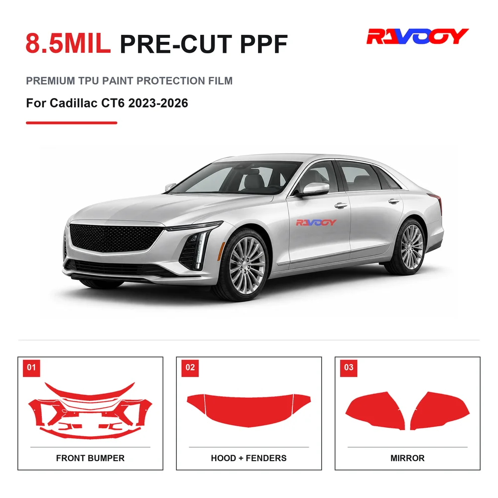 Precut PPF For Cadillac CT6 2023-2026 8.5mil TPU Clear Paint Protection Film Self Healing Hydrophobic UV Stone Chip Guard