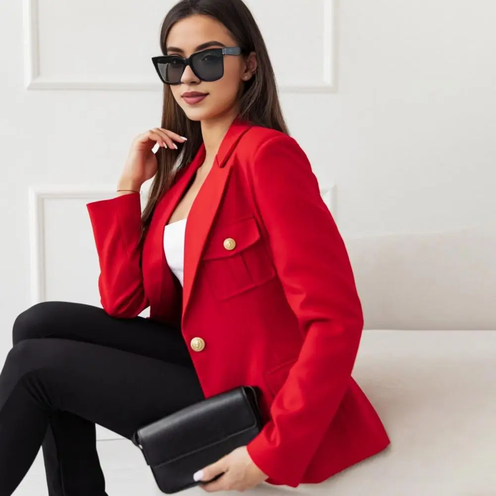 Casaco de terno feminino elegante lapela terno casaco para mulher com bolsos de aba único botão fechamento elegante senhora do escritório outwear para um