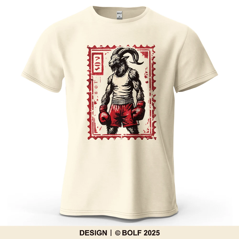 Boxen Ziege Vintage Bedrucktes Herren T-Shirt 100 % Baumwolle Übergroße Sport Religiöse Grafik Ausflüge T-Shirts für Frauen Tops Streetwear