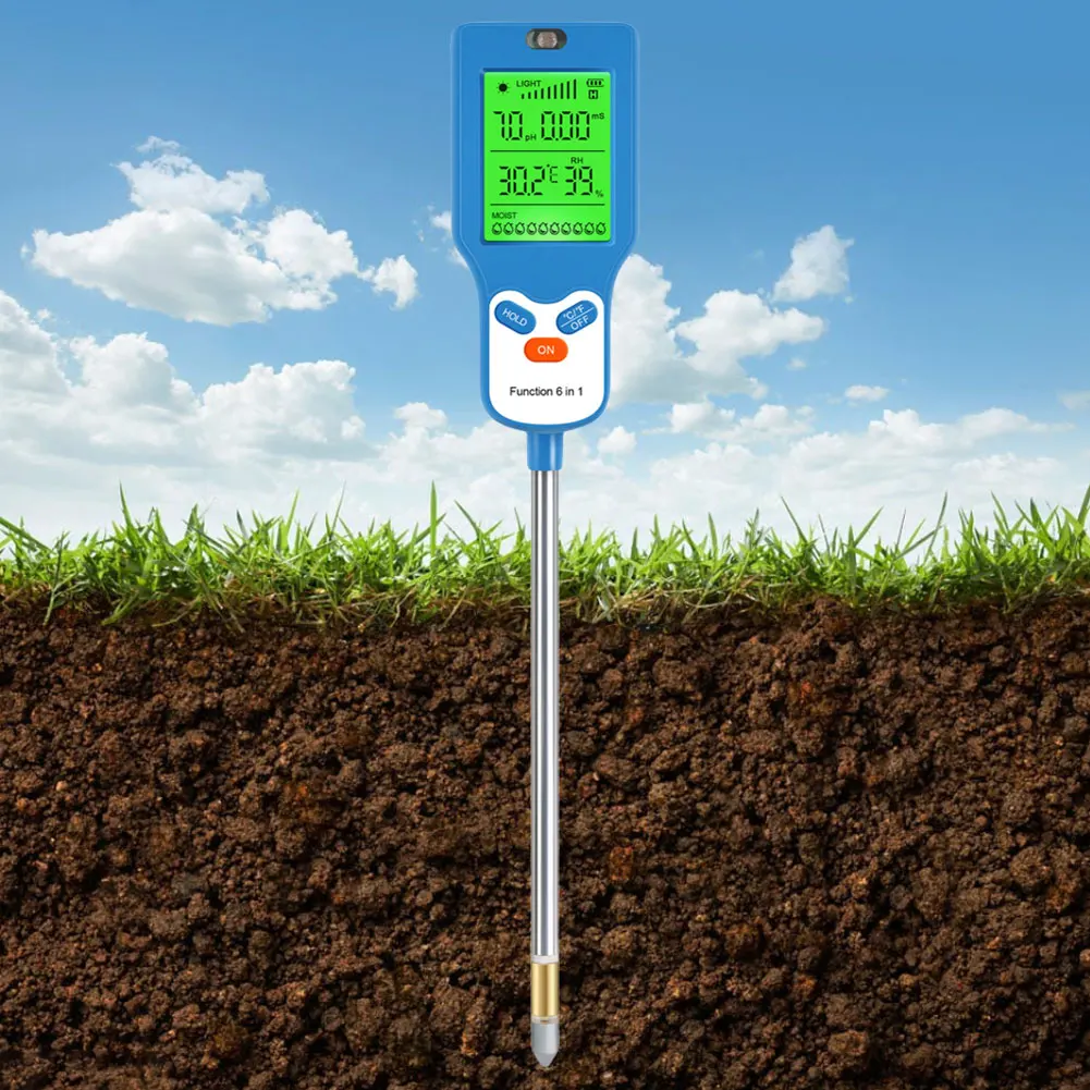 6 في 1 جهاز اختبار التربة الرقمي الخصوبة/درجة الحرارة/الرطوبة/أشعة الشمس/الرطوبة/مقياس درجة الحموضة مقياس اختبار التربة للنباتات المنزلية حديقة الحديقة المزرعة #4