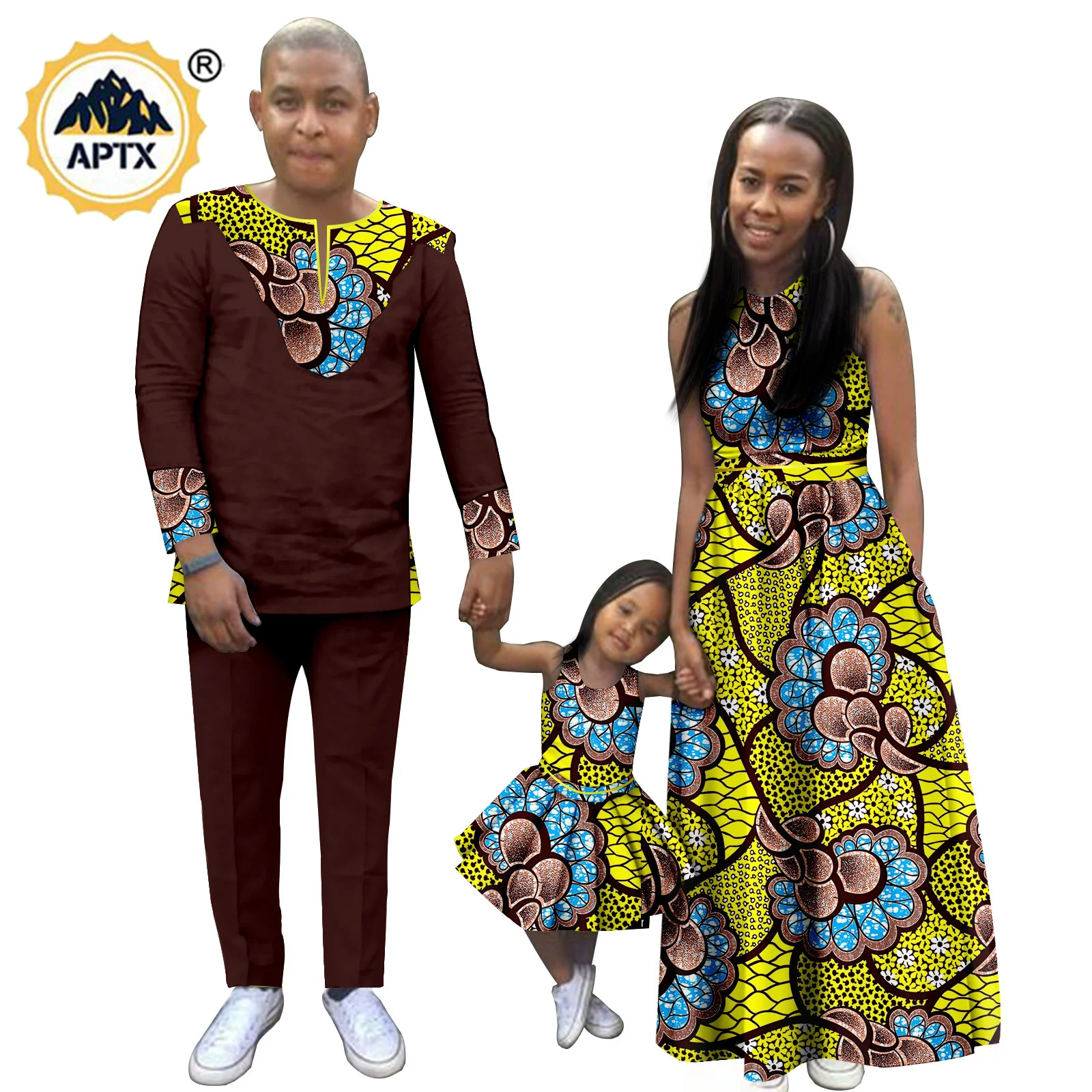 African Family Clothes Bazin Riche Men Top and Pants Sets Matching Women Sleeveless Dress Kid Agbada Sets Dashiki Kaftan 24F031