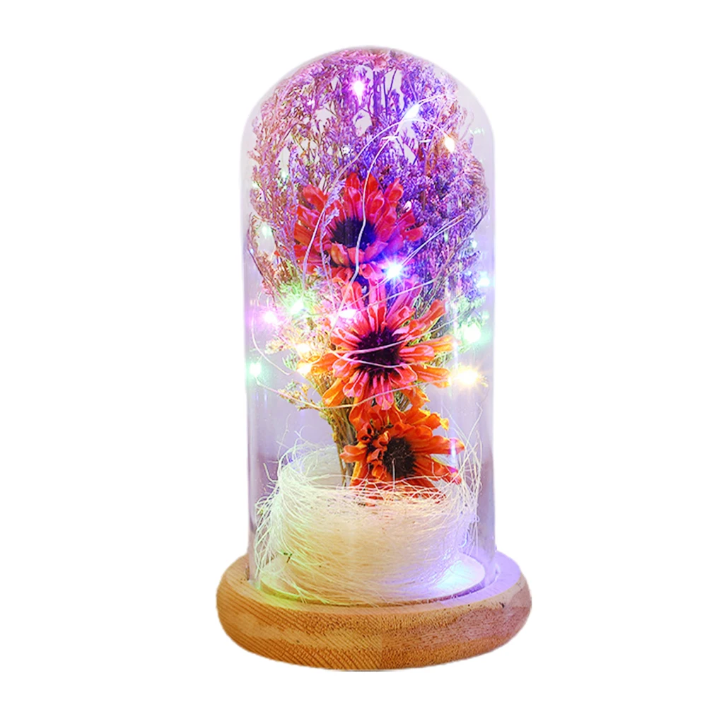 

Artificial Flower Enchanted Sunflower With Led Light Strip Gifts Multicolor In Glass Dome Valentines Day Mothers Day Supplies