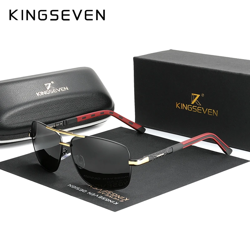 KINGSEVEN Aluminium Marke Polarisierte Sonnenbrille Männer Frauen Mode Rahmen Männlichen Spiegel Sonnenbrille Für Fahren Rot Design Tempel 4