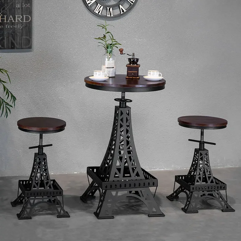 Iron solid wood bar chair adjustable chair Paris tower stool industrial style creative chair modern cafe bar