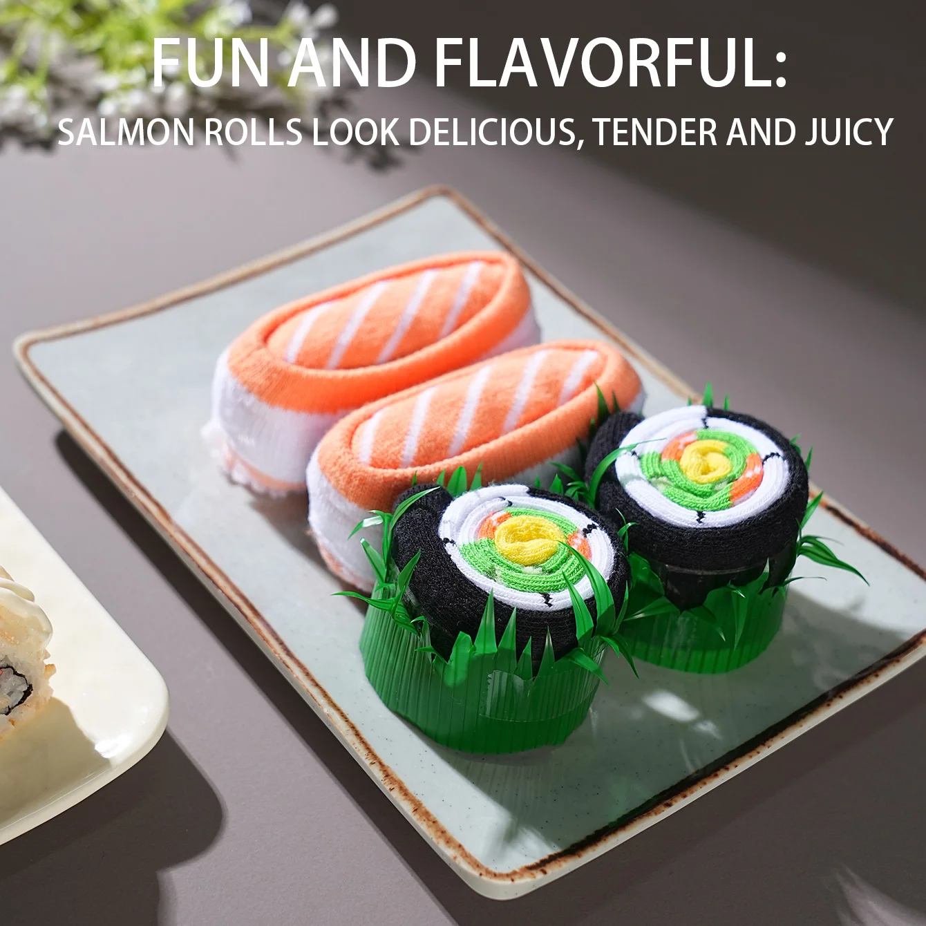 زوجان من جوارب منتصف الساق للرجال والنساء، جوارب صندوق هدايا سوشي السلمون الملونة المبتكرة والممتعة، طراز عصري أوروبي وأمريكي، هدايا جديدة غير رسمية للحفلات، عيد الميلاد، سانتا كلوز، أنماط الخريف والشتاء، جميع المواسم #4