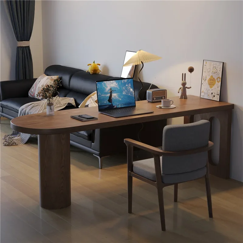 d2 Solid wood desk Household double desk Workbench Living room against the wall Computer desk Learning and writing