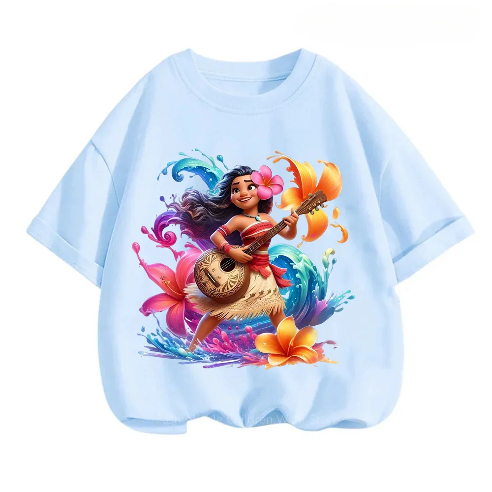 Disney\'s Moana An Oceanic Adventure for Boys Girls Kawaii O-neck Summer T-shirts with Cartoon Prints Simple Korean-style Chic