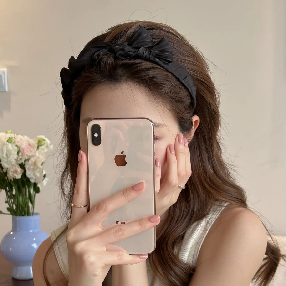 Pearly Silky Pleated Bow Headband For Face Wash Youthful French Style Non Slip Soft Comfortable Daily Hair Accessory