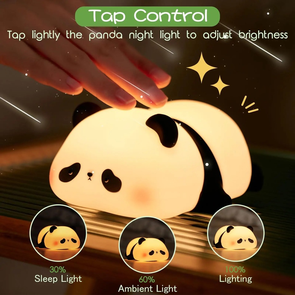  Rechargeable Sensor Touch Night Lights Cute Panda Silicone Lamp LED Dimming Lamp Bedside Decor Kids Night Light Birthday Gift 