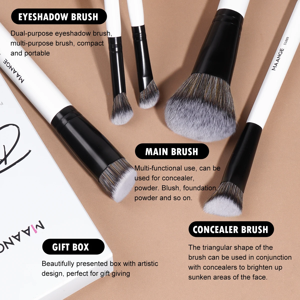 MAANGE Makeup Brushes Set 6pcs Soft Dense Powder Foundation Concealer Detail brushes Blending Professional Makeup Beauty Gift