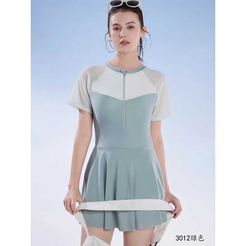 Minsu nuevo traje de baño con falda de una pieza, cintura delgada, talla grande, cubierta adelgazante, traje de una pieza para estudiantes de primavera caliente, malla 3012