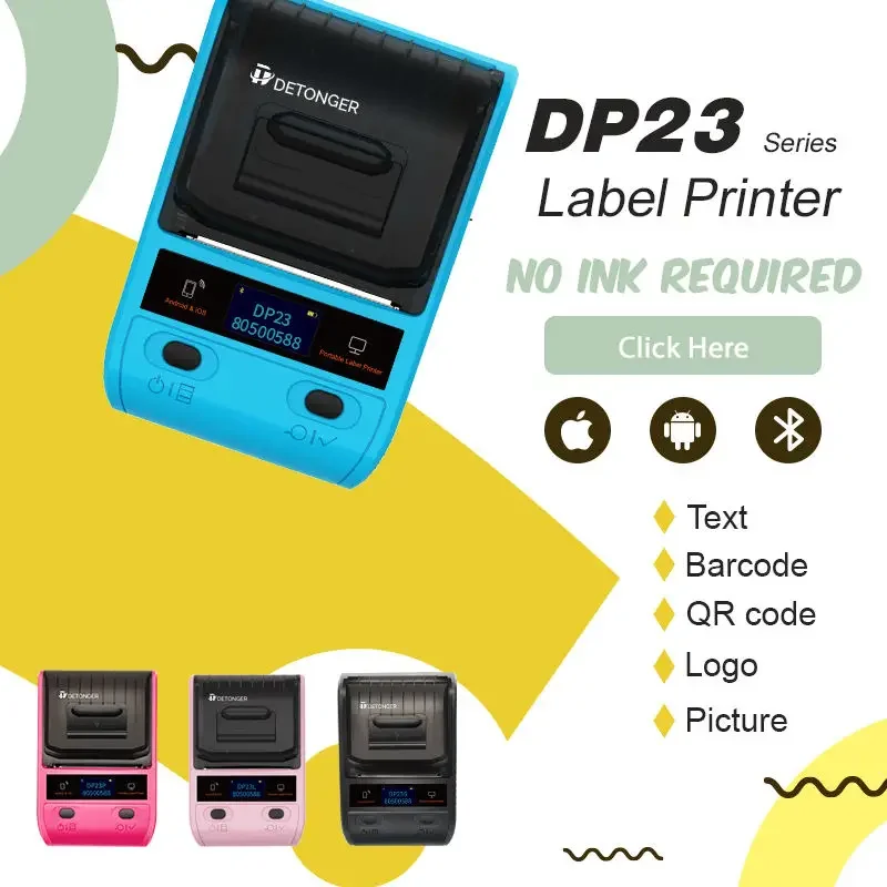 Thermal Label Printer Colour Small Printing Maker Machine Roll Sticker Inkless Portable Price Tag Mini Color Cloth Cable Printer