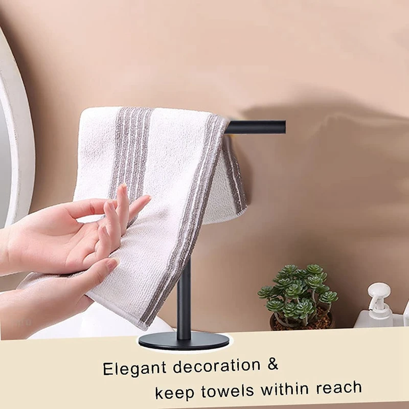 Hot Modern Portable Hand Towel Holder Stand For Bathroom Stainless Steel Countertop Towel Rack Stand Brushed Matte Black