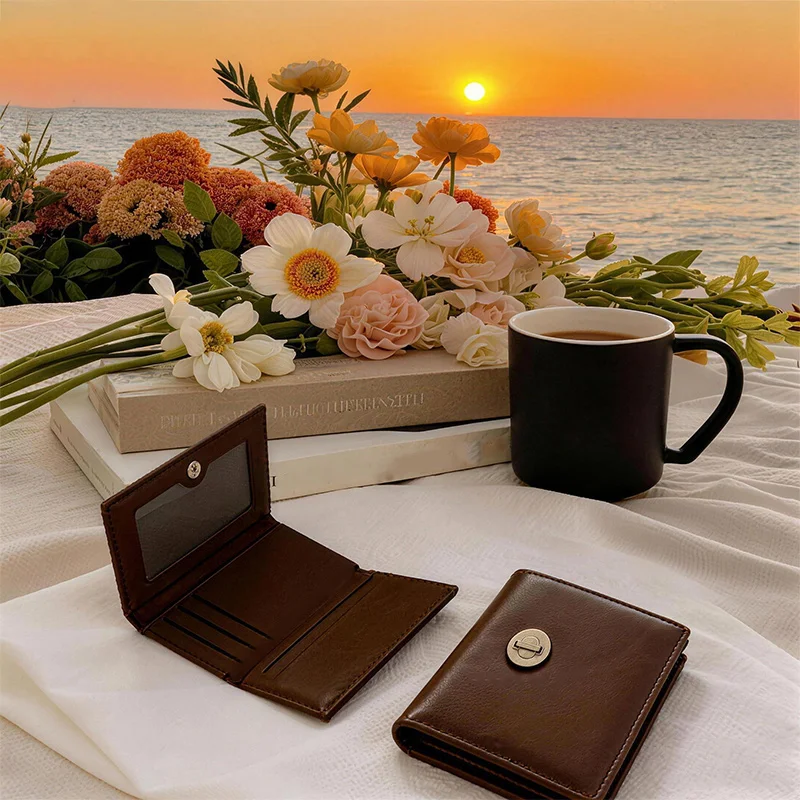 Korean INS minimalist high-texture wallet, portable solid-color short wallet for students and young girls