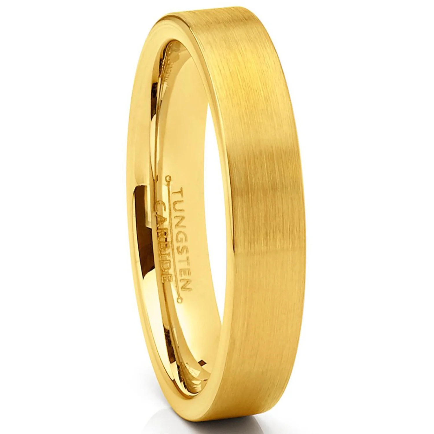 

NEWCE Men's Tungsten Wedding Band Ring GoldTone Flat Brushed Comfort-Fit 4MM Size 10