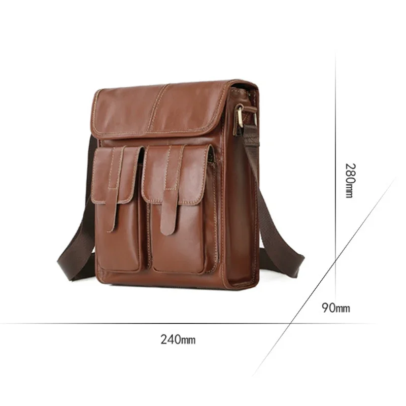 Cow Genuine Leather Male\'s Crossbody Bag Casual Business Real Leather Men\'s Messenger Bag Vintage Men Zipper Shoulder Handbags