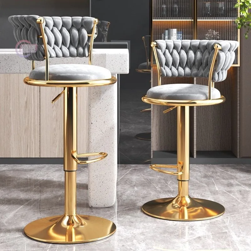 

Modern Design Nordic Style Light Luxury Adjustable Height Rotating Velvet Gold Bar Chair Stool