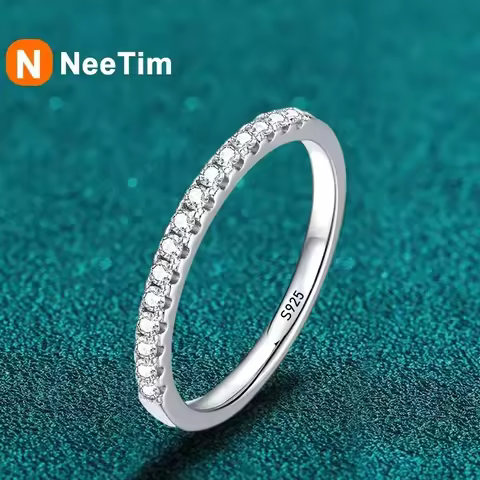 NeeTim Moissanite Ring 925 Sterling Silver with White Gold Plated Lab Diamond Eternity Band Engagement Wedding Rings for Women