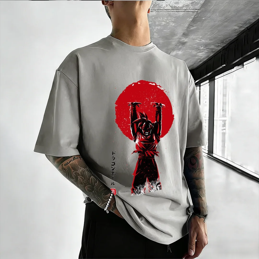 

Футболка 2026 Dragon Ball Goku Spirit Bomb Red Sun: Ретро-футболка с аниме-графикой, повседневная хлопковая футболка, семейные комплекты, уличная одежда, топы
