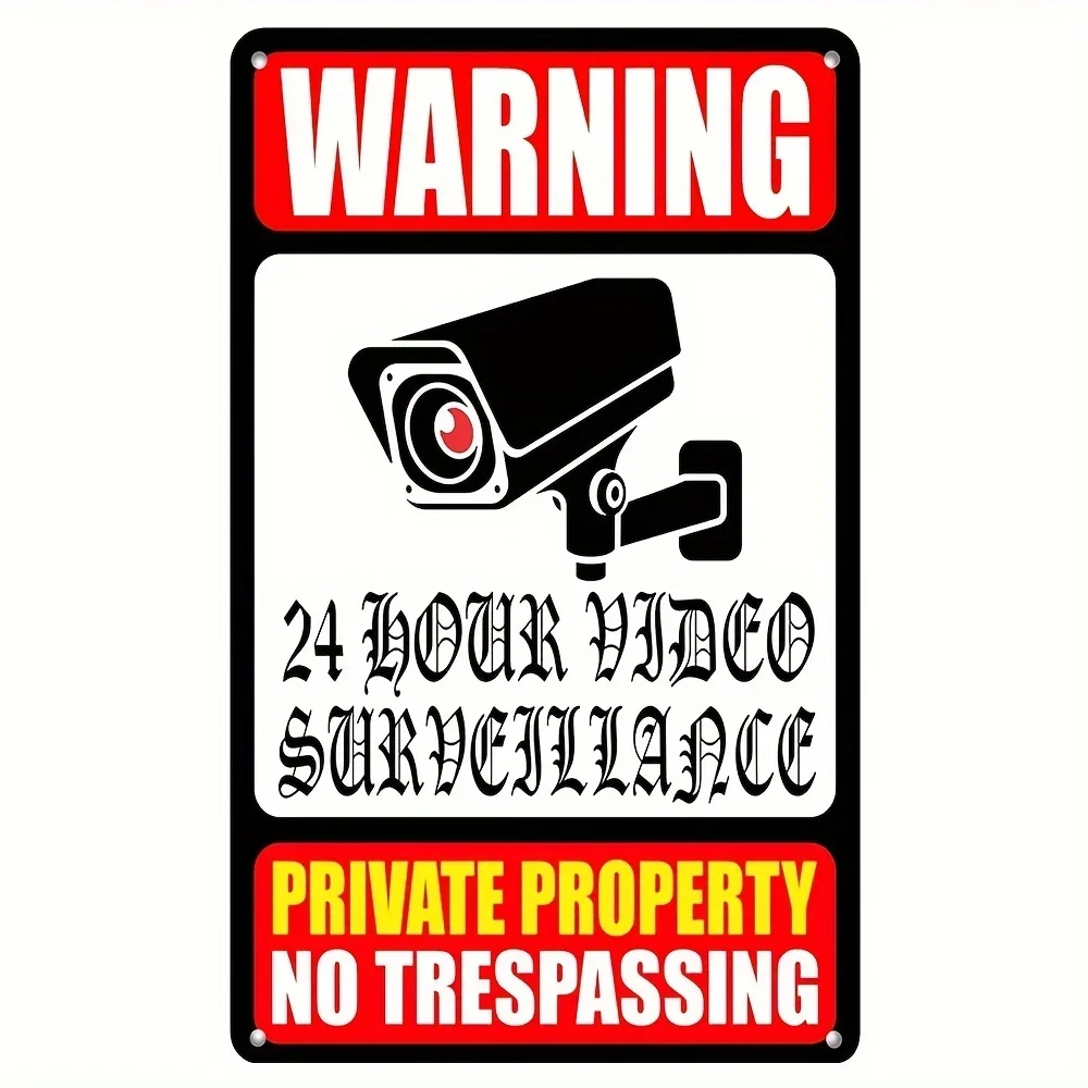 Warning 24 Hour Video Surveillance Private Property No Trespassing Vintage Creative Metal Tin Retro for Hallway Gate Store Signs