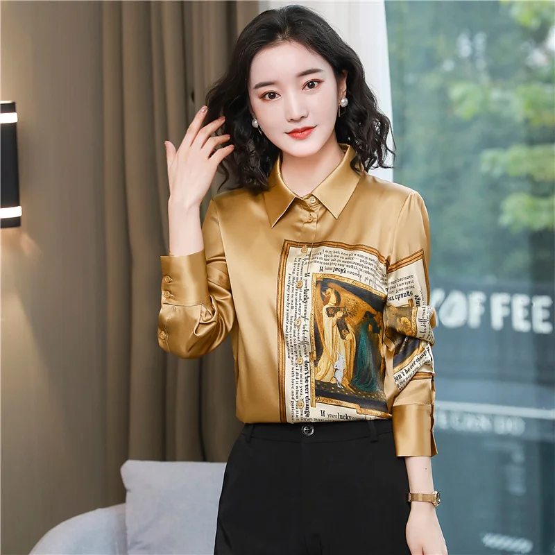 Early Autumn New Women\'s Shirt Vintage Fashion Printed Tops Office Lady Elegant Chic Commute Casual All-match Blouses