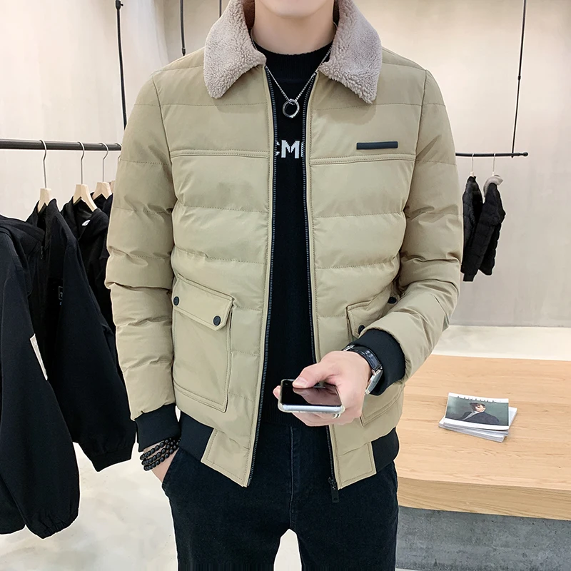 2022 Autumn Winter Lapel Wool Men\'s Jacket Fashion Men\'s Slim Casual Jacket Men\'s Cotton Thick Coat Red Black Khaki Tops