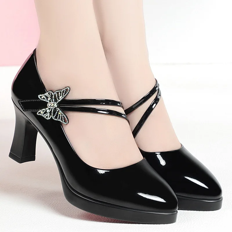 2023 Spring And Autumn New High-heeled Single Shoes Leather Small Leather Shoes Catwalk Shoes Ladies Dancing Bride Wedding Shoes