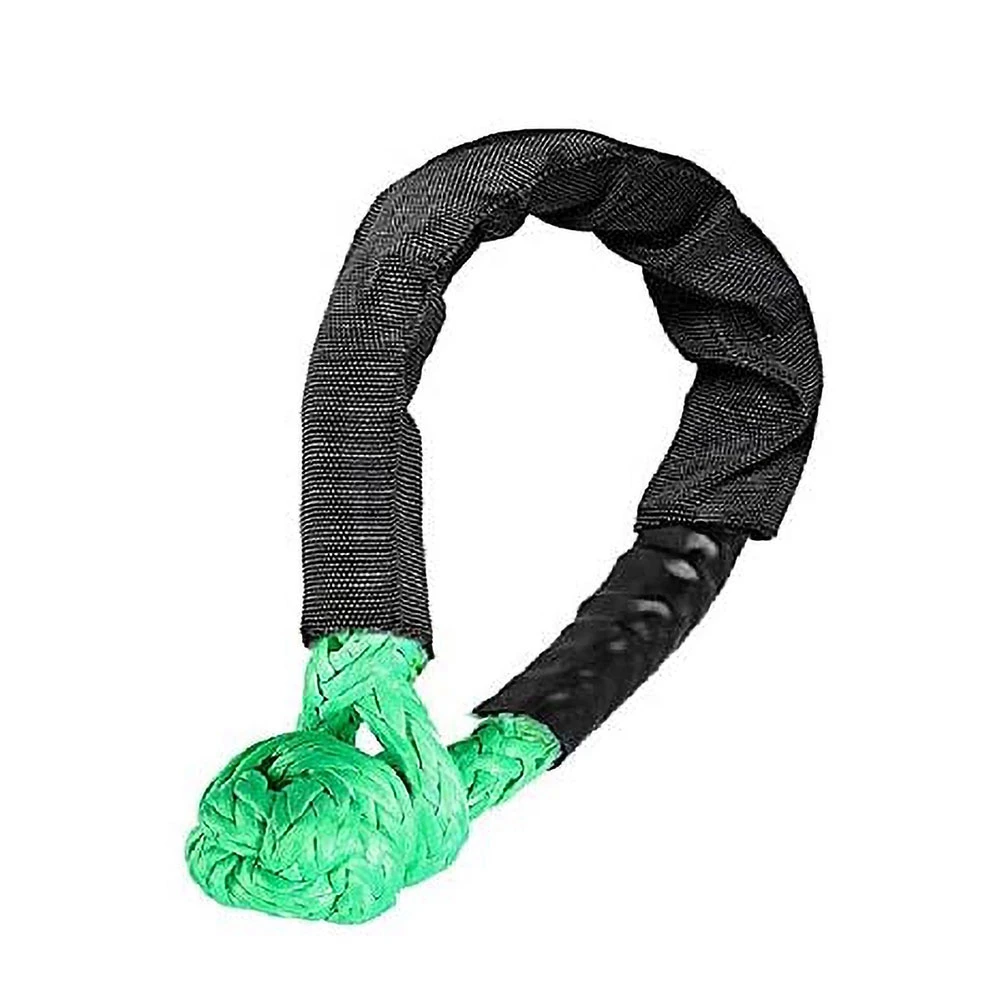 Green 15T Break Strength Synthetic Soft Shackle Rugged Shackles with Protective Sleeve Tow Rope for Vehicle Recovery