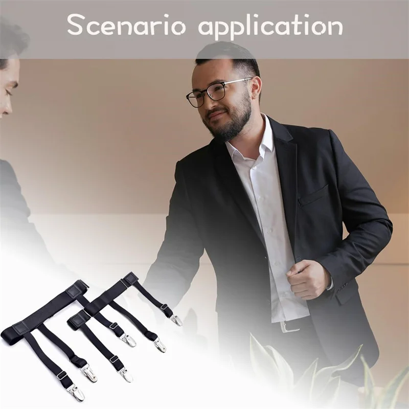 Camicia da uomo Soggiorno Giarrettiere Cintura Cinghie elastiche regolabili per porta camicia Mantieni la camicia nascosta in camicia antiscivolo Tuckers Bretelle per le gambe