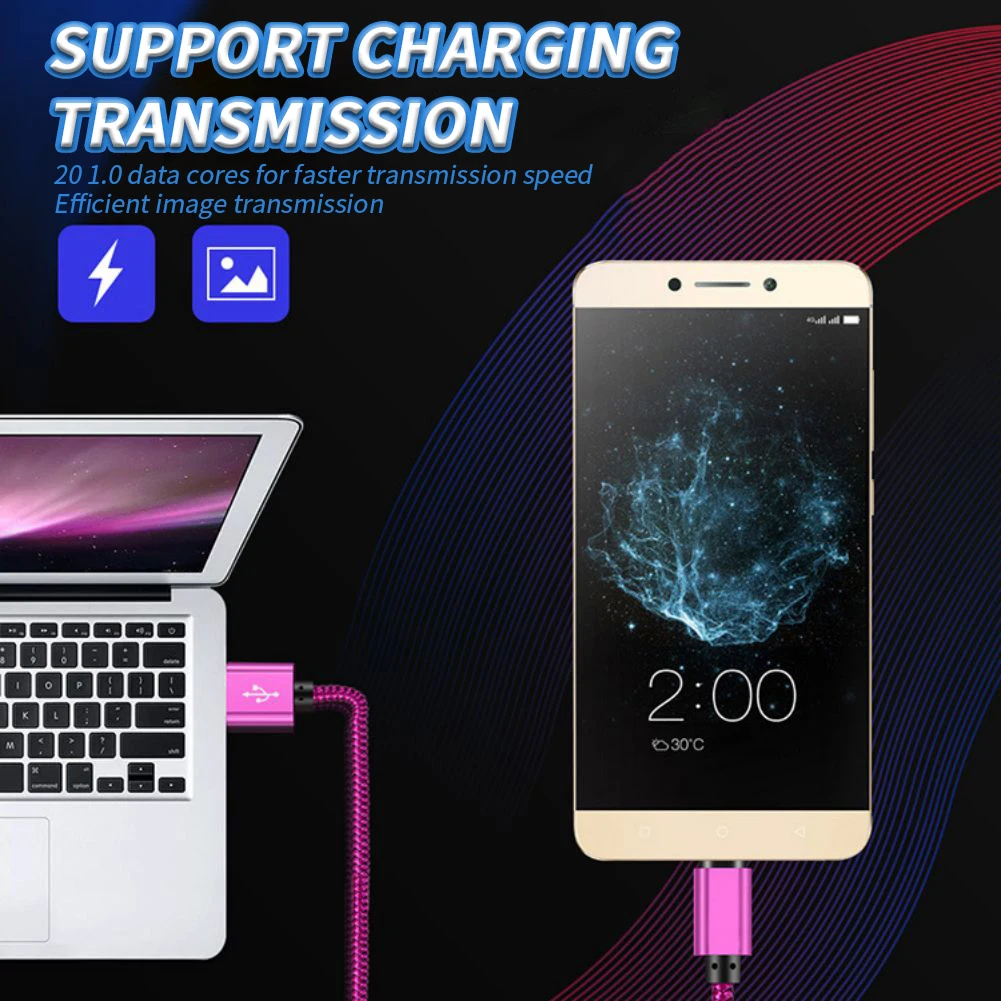 Cable USB tipo C 2A de aleación de aluminio, Cable de datos de carga rápida, trenzado de nailon, Compatible con teléfonos Ios y Android, tabletas