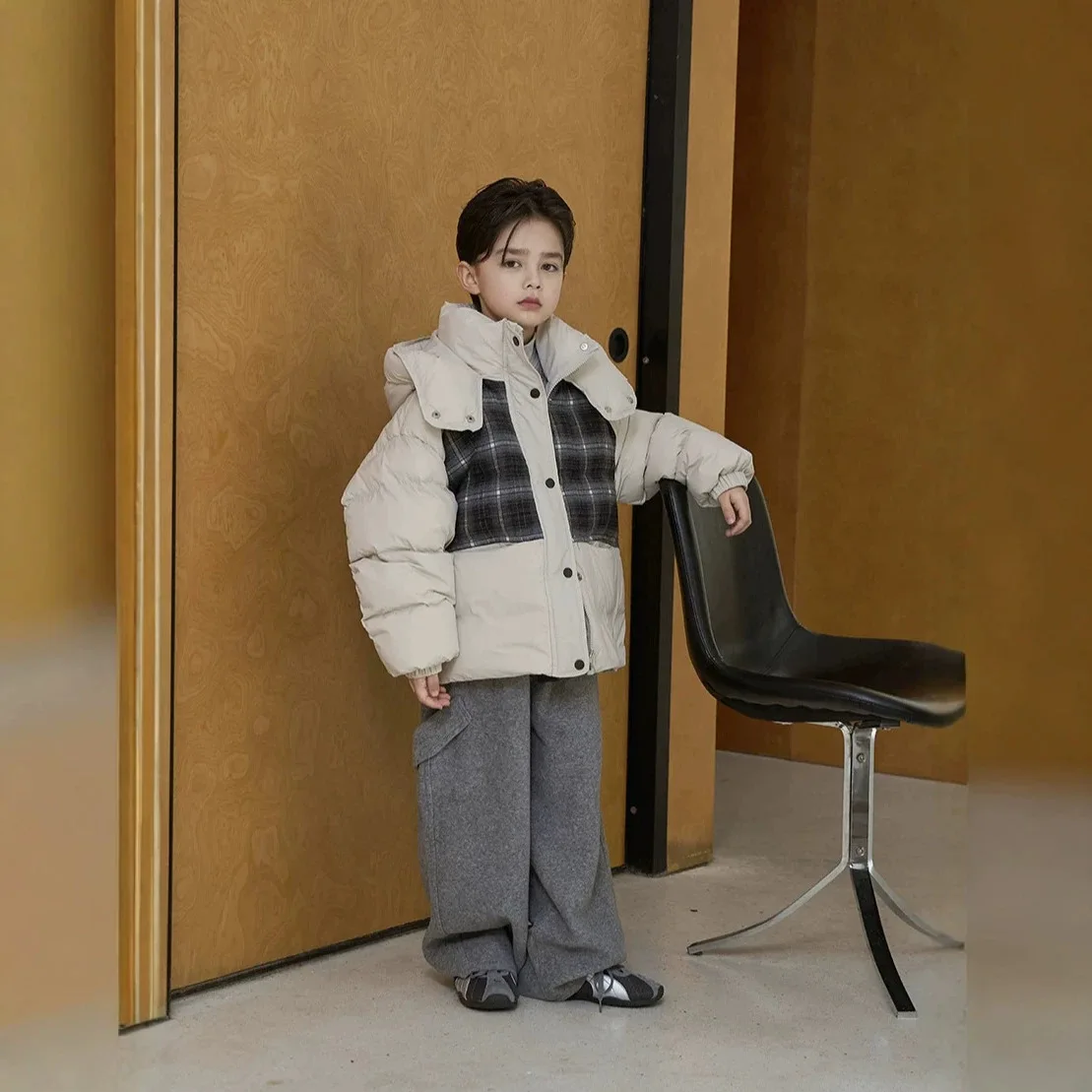 Children Duck Down Jackets UNITIM Winter 2-12Yrs Teens Boys Spliced Thicken Warm Ski Suits Outfits Junior Boys Warm Hooded Coats
