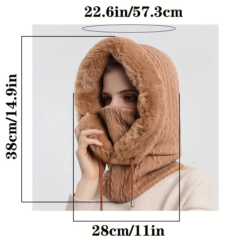 Winter Warm Cycling Hat Face Mask Cold-proof Thermal knitting Plush Balaclava Hat Hooded Neck Warmer Outdoor Hike Cycling Cap