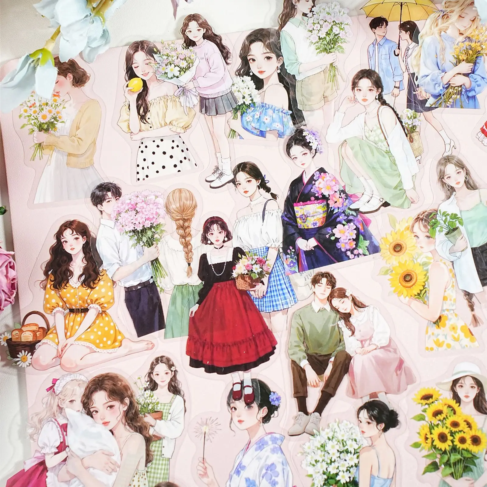 Paquete de pegatinas de PET para niña, 20 piezas, ubicación de caracteres creativos, Collage de paisaje, diario basura, suministros de decoración para álbum de recortes DIY