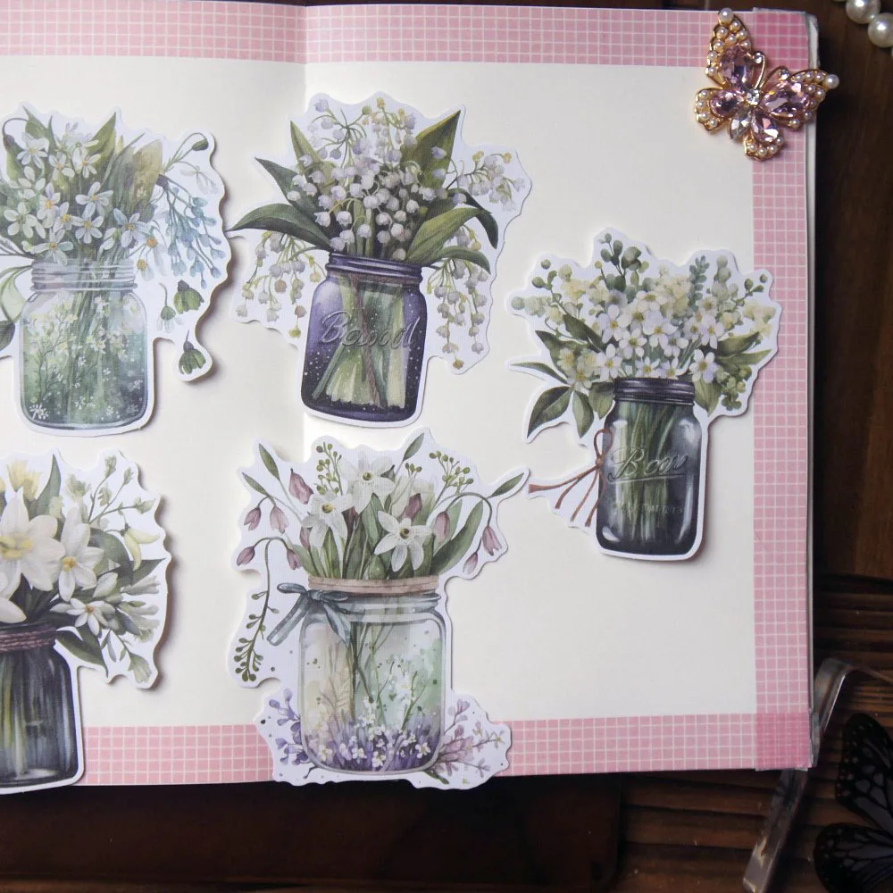 

10 Pcs Flowers placed in a vase Style paper Sticker Scrapbooking DIY Gift Decoration Tag