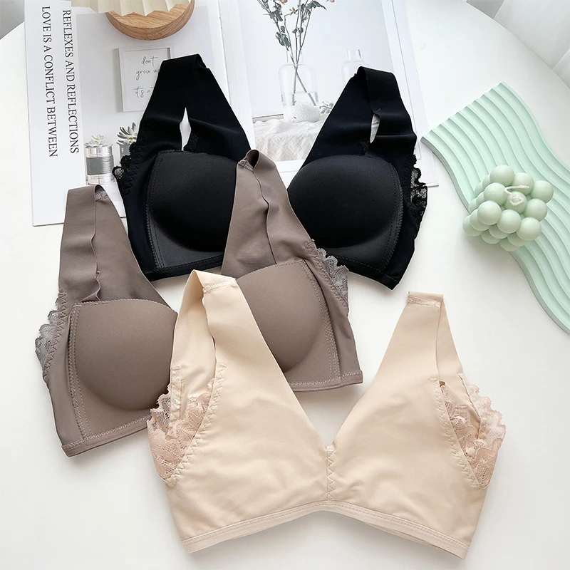 FINETOO Front Button Bra Lingerie Women's Small Breast Gathered Together No Steel Ring Loose Accessory Breasts Thin Seamless Bra