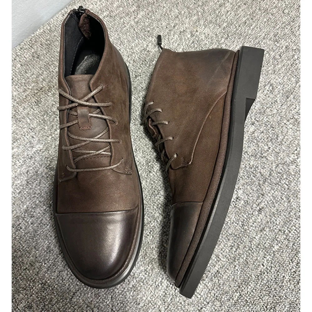 حذاء QHCCID الجلدي للرجال - مصنوع من الجلد الطبيعي، بنعل ناعم مصنوع يدويًا، يتميز بنمط قديم وتصميم عالي الجودة. #5