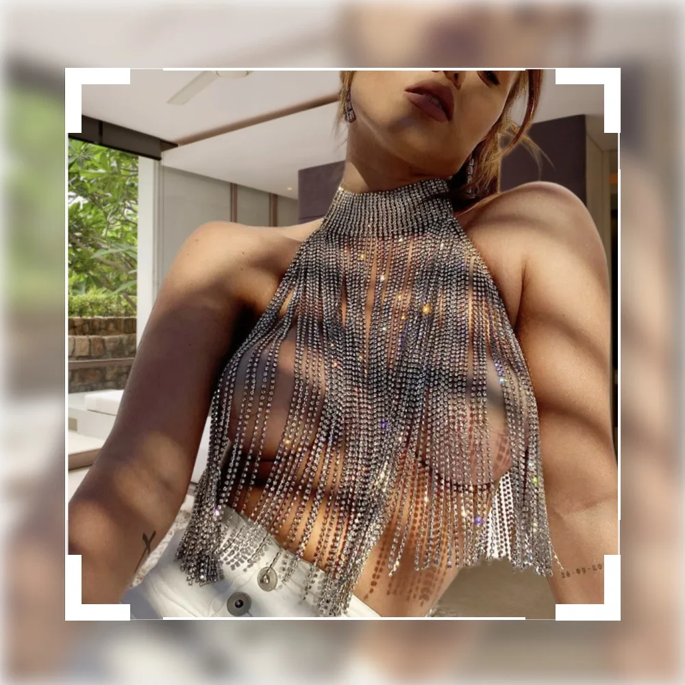 Body chain Sexy Crystal bikini Tassels Bra chain Makeup Dance портупея Chest chain женская body jewelry bijoux de corps waist