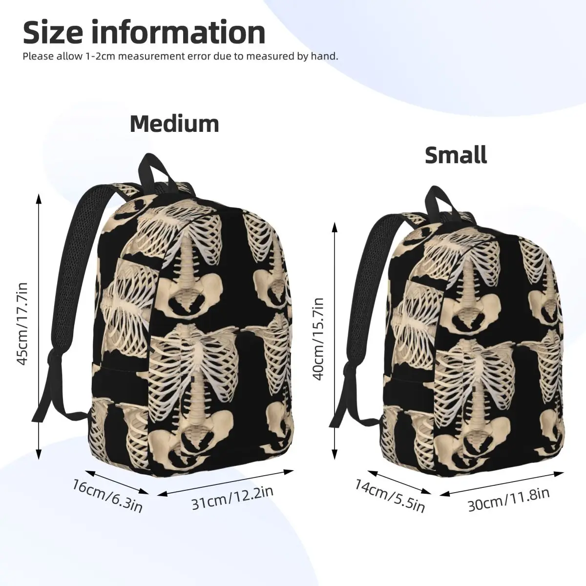 Halloween Gothic Anatomy Rib Cage Bones Human Skeleton Backpack Daypack Large Capacity BookBag School Bag Shoulder Bags for Kids