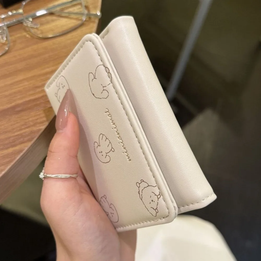 Lightweight Korean-Style Cartoon Trifold Wallet Cute Pattern Minimalist Card Holder Rabbit Soft Pu Leather Coin Purse Dating
